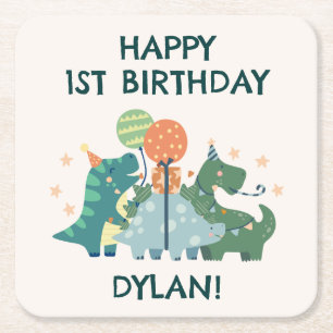 Niedliche Dinosaurier Kid's Happy Birthday Rechteckiger Pappuntersetzer