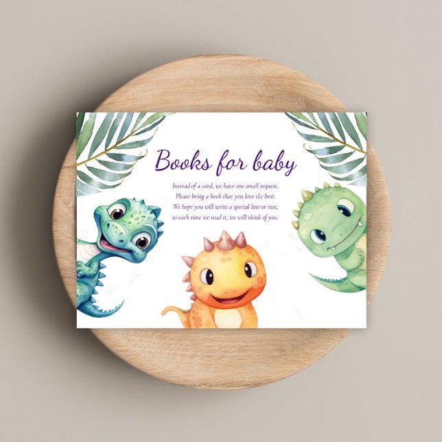 Niedliche Dinosaurier Kinderduschbücher für Kinder Begleitkarte (Playful Watercolor Dinosaur Baby Shower Enclosure Card)