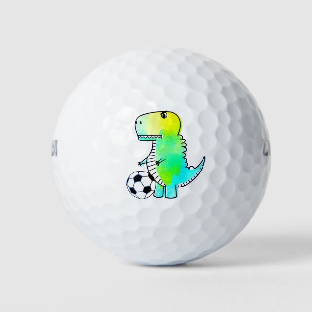Niedliche Dinosaurier Lieben Fußball Wasserfarbe Golfball (Vorderseite)
