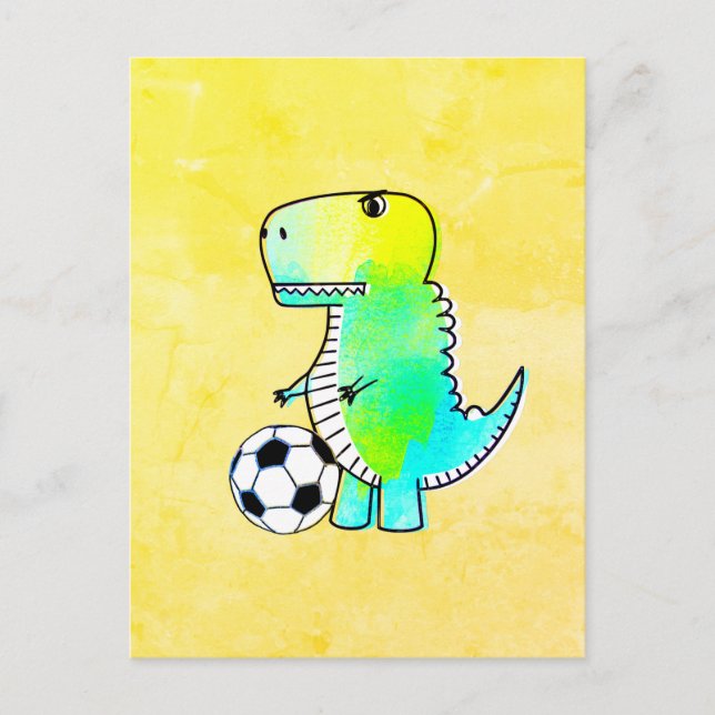 Niedliche Dinosaurier Lieben Fußball Wasserfarbe Postkarte (Vorderseite)