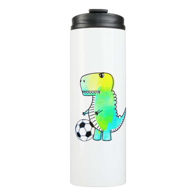 Niedliche Dinosaurier Lieben Fußball Wasserfarbe Thermosbecher (Vorderseite)