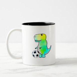 Niedliche Dinosaurier Lieben Fußball Wasserfarbe Zweifarbige Tasse