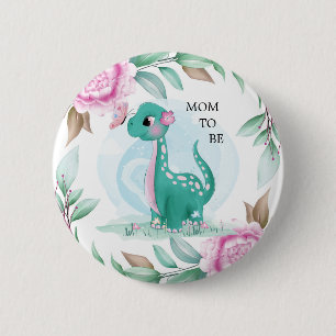 Niedliche Dinosaurier-Mama als Babydusche Button