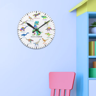 Niedliche Dinosaurier mit Namen bunt Personalisier Runde Wanduhr