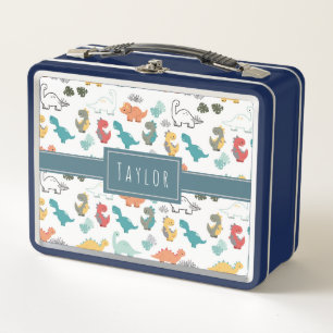 Niedliche Dinosaurier Muster Kids Name Metall Brotdose