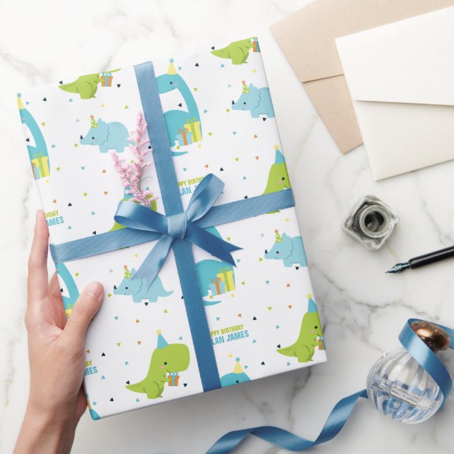 Niedliche Dinosaurier Personalisiert Geschenkpapier (Schenken)