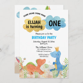 Niedliche Dinosaurier Playing Boy 1. Geburtstag Einladung