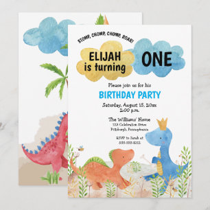 Niedliche Dinosaurier Playing Boy 1. Geburtstag Einladung