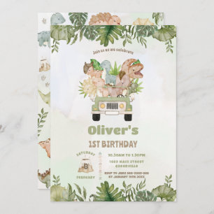 Niedliche Dinosaurier Safari Auto 1. 2. 3. Geburts Einladung