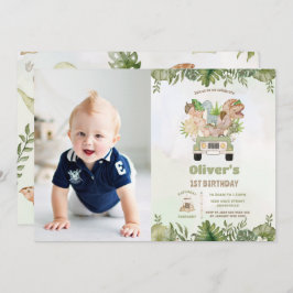 Niedliche Dinosaurier Safari Auto 1. 2. Geburtstag Einladung