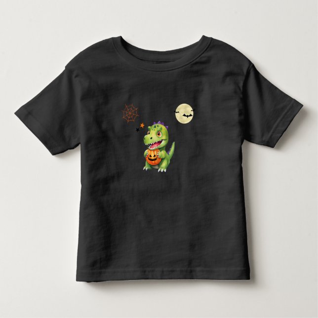 Niedliche Dinosaurier spielen Kürbistrick oder Lec Kleinkind T-shirt (Vorderseite)
