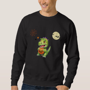 Niedliche Dinosaurier spielen Kürbistrick oder Lec Sweatshirt