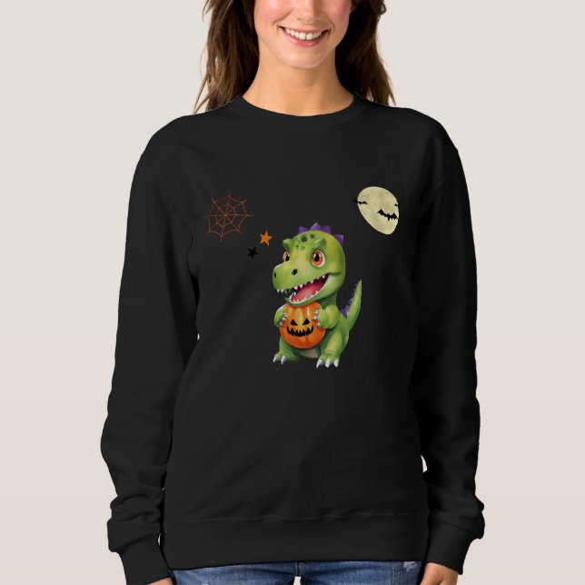 Niedliche Dinosaurier spielen Kürbistrick oder Lec Sweatshirt (Vorderseite)