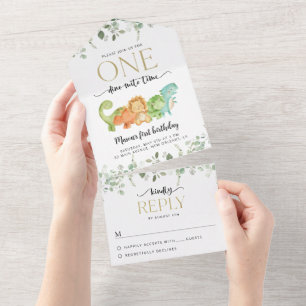 Niedliche Dinosaurier, T-Rex, Jurassic, erster Geb All In One Einladung