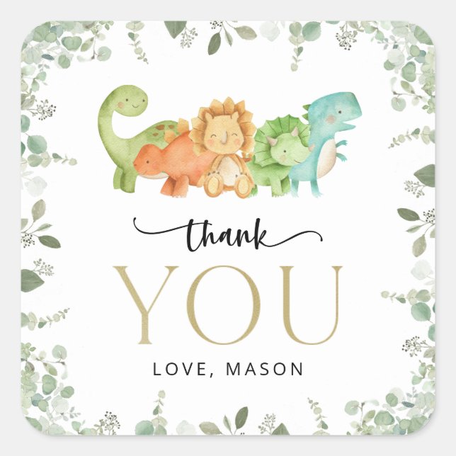 Niedliche Dinosaurier, T-Rex, Jurassic, erster Geb Quadratischer Aufkleber (Vorderseite)