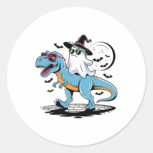Niedliche Dinosaurier T Rex und Geist zu Halloween Runder Aufkleber