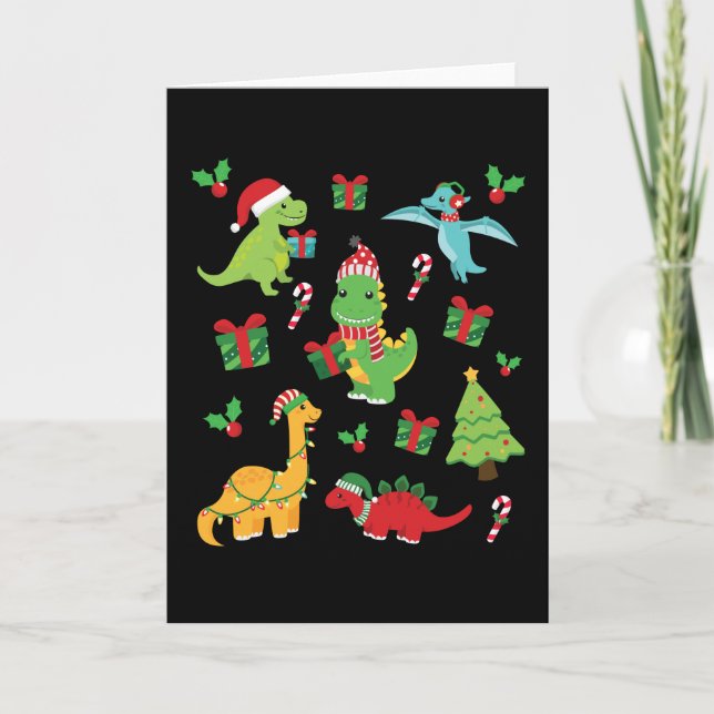 Niedliche Dinosaurier T-Rex Weihnachtszuchtfamilie Karte (Vorderseite)