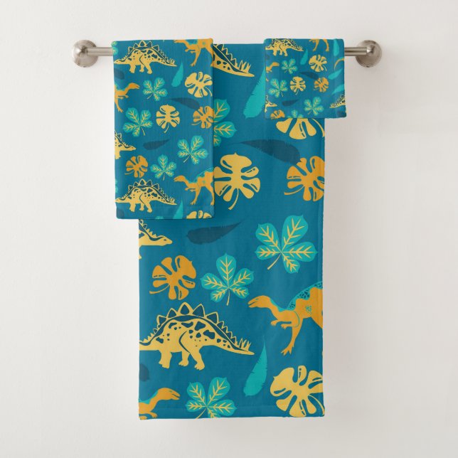 Niedliche Dinosaurier und Blätter Badhandtuch Set (Insitu)
