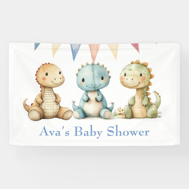 Niedliche Dinosaurier und Friends Boy Baby Dusche Banner (Horizontal)