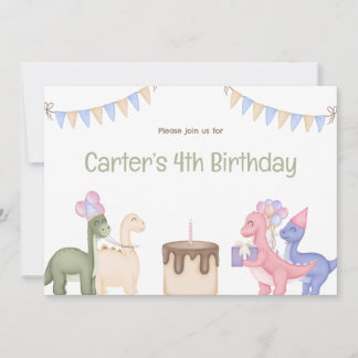Niedliche Dinosaurier und Kuchen Kind Geburtstag Einladung
