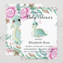 Niedliche Dinosaurier und Pink Peony Baby Dusche l