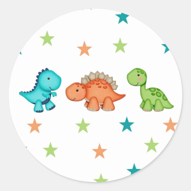 Niedliche Dinosaurier und Stars Babydusche Runder Aufkleber (Vorderseite)