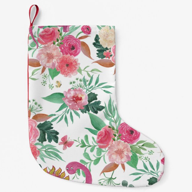 Niedliche Dinosaurier Vintages Blumenmuster Kleiner Weihnachtsstrumpf (Vorderseite)