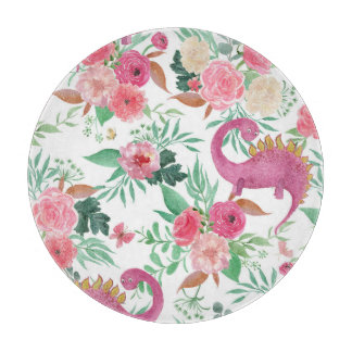 Niedliche Dinosaurier Vintages Blumenmuster Schneidebrett