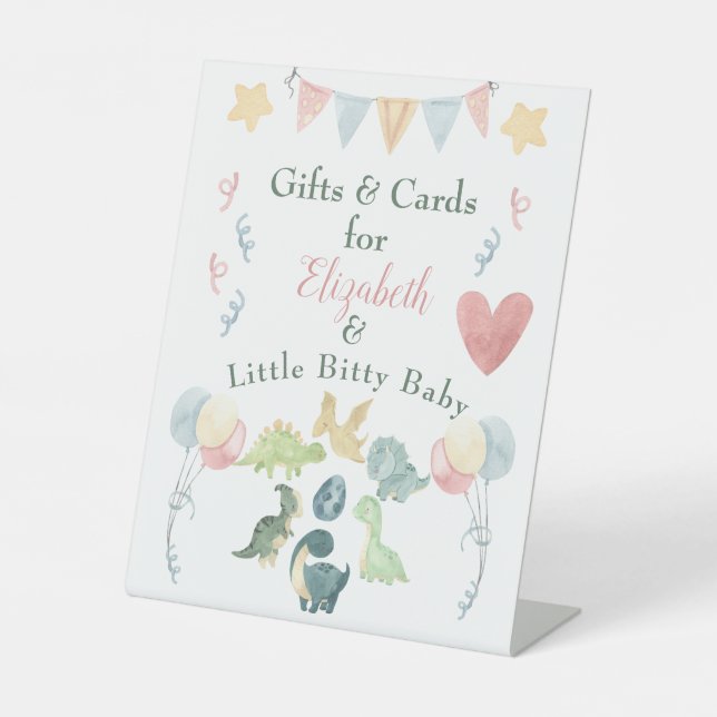 Niedliche Dinosaurier Wasserfarbe Kinderdusche Ros Sockelschild (Vorderseite)