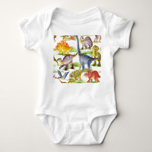 Niedliche Dinosaurier Wasserfarbe Nahtlose Kunst Baby Strampler (Vorderseite)