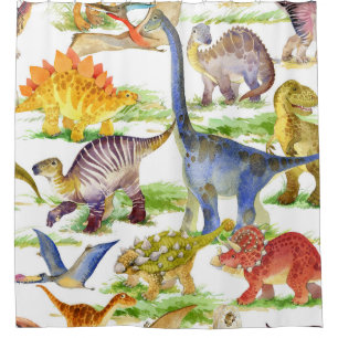 Niedliche Dinosaurier Wasserfarbe Nahtlose Kunst Duschvorhang
