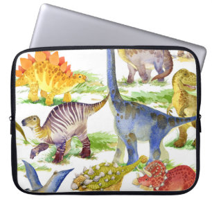 Niedliche Dinosaurier Wasserfarbe Nahtlose Kunst Laptopschutzhülle