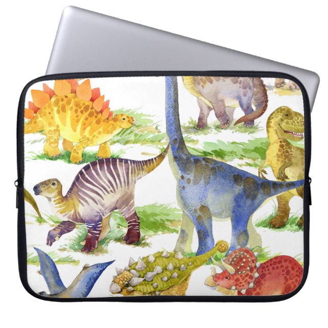 Niedliche Dinosaurier Wasserfarbe Nahtlose Kunst Laptopschutzhülle (Vorderseite)