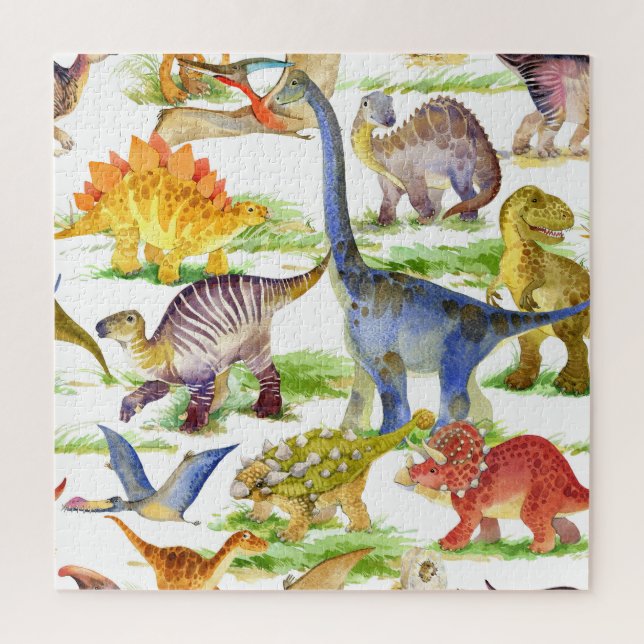 Niedliche Dinosaurier Wasserfarbe Nahtlose Kunst Puzzle (Vertikal)