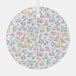 Niedliche Dinosaurier, Wasserfarbmuster für Kinder Ornament Aus Glas