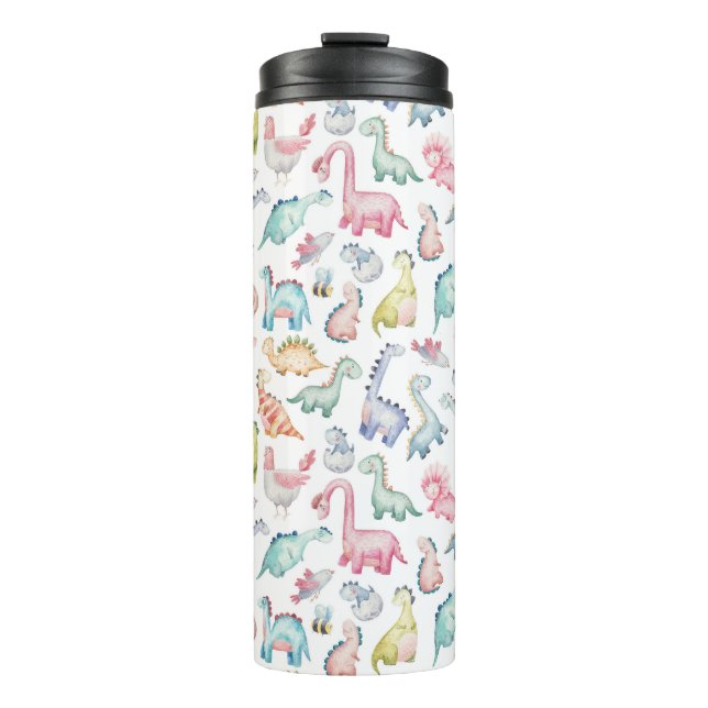 Niedliche Dinosaurier, Wasserfarbmuster für Kinder Thermosbecher (Vorderseite)