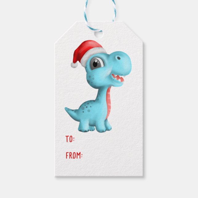 Niedliche Dinosaurier Weihnachtsmannmütze Kids Blu Geschenkanhänger (Vorderseite)