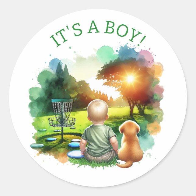 Niedliche Disk Golf Boy's Baby Shower | Das ist ei Runder Aufkleber (Vorderseite)