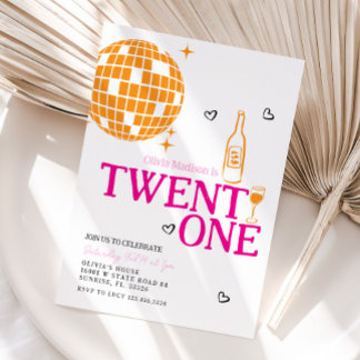 Niedliche Diskothek Ball Wein 21. Geburtstag Party Einladung