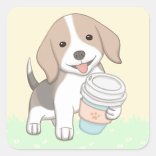 Niedliche Dog & Cup Illustration Art Quadratischer Aufkleber