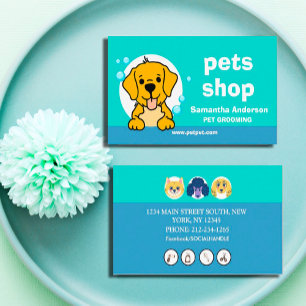 Niedliche Dog Grooming Türkis Business Card Visitenkarte