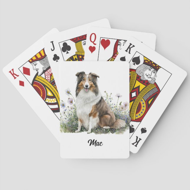 Niedliche Dog-Illustration - Collie Spielkarten (Rückseite)