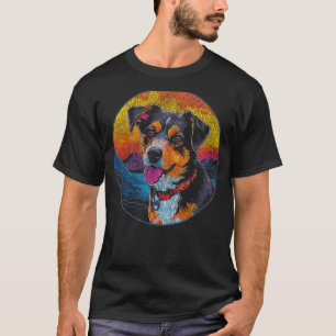 Niedliche Dog-Illustration Retro-Vintages Tier Gra T-Shirt