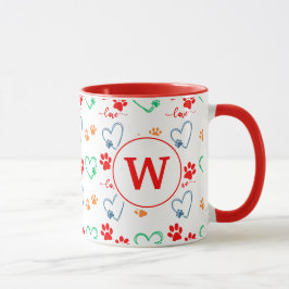 Niedliche DOG-PAW-DRUCKER und LIEBE-HARTEN-Monogra Tasse