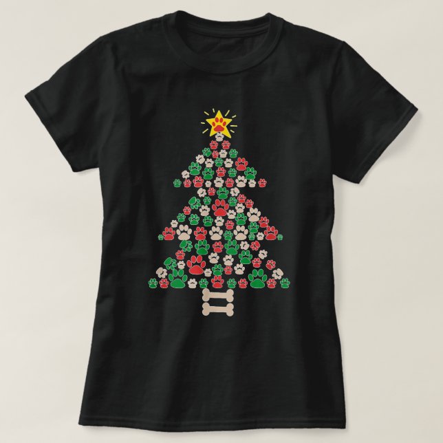 Niedliche Dog Paws Print Christmas Tree Paw Print  T-Shirt (Design vorne)