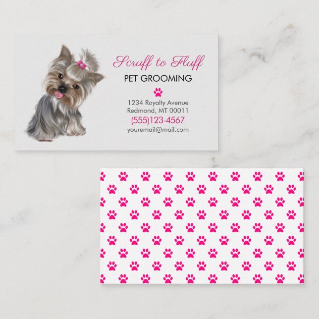 Niedliche Dog Pet Grooming Service Paw Print Visitenkarte (Vorne/Hinten)