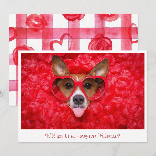 Niedliche Dog Sonnenbrille Red Watercolor Valentin Mitteilungskarte (Vorne/Hinten)