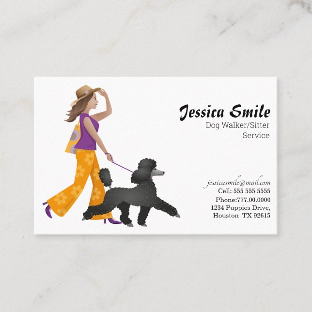 Niedliche Dog Walker Pet Sitter Business Card Visitenkarte (Vorderseite)