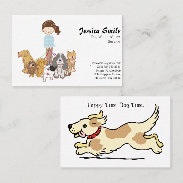 Niedliche Dog Walker Pet Sitter Business Card Visitenkarte (Vorne/Hinten)