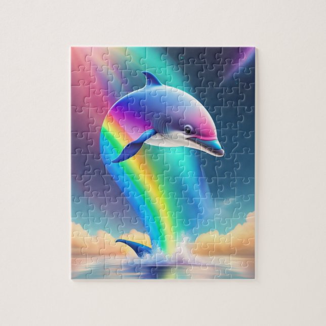 Niedliche Dolphin mit Regenbogen und Neonlicht Puzzle (Vertikal)